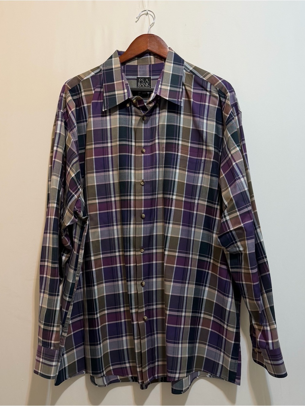 Jos. A. Bank Men's Plaid Button-Down Shirt in Purple and Gray